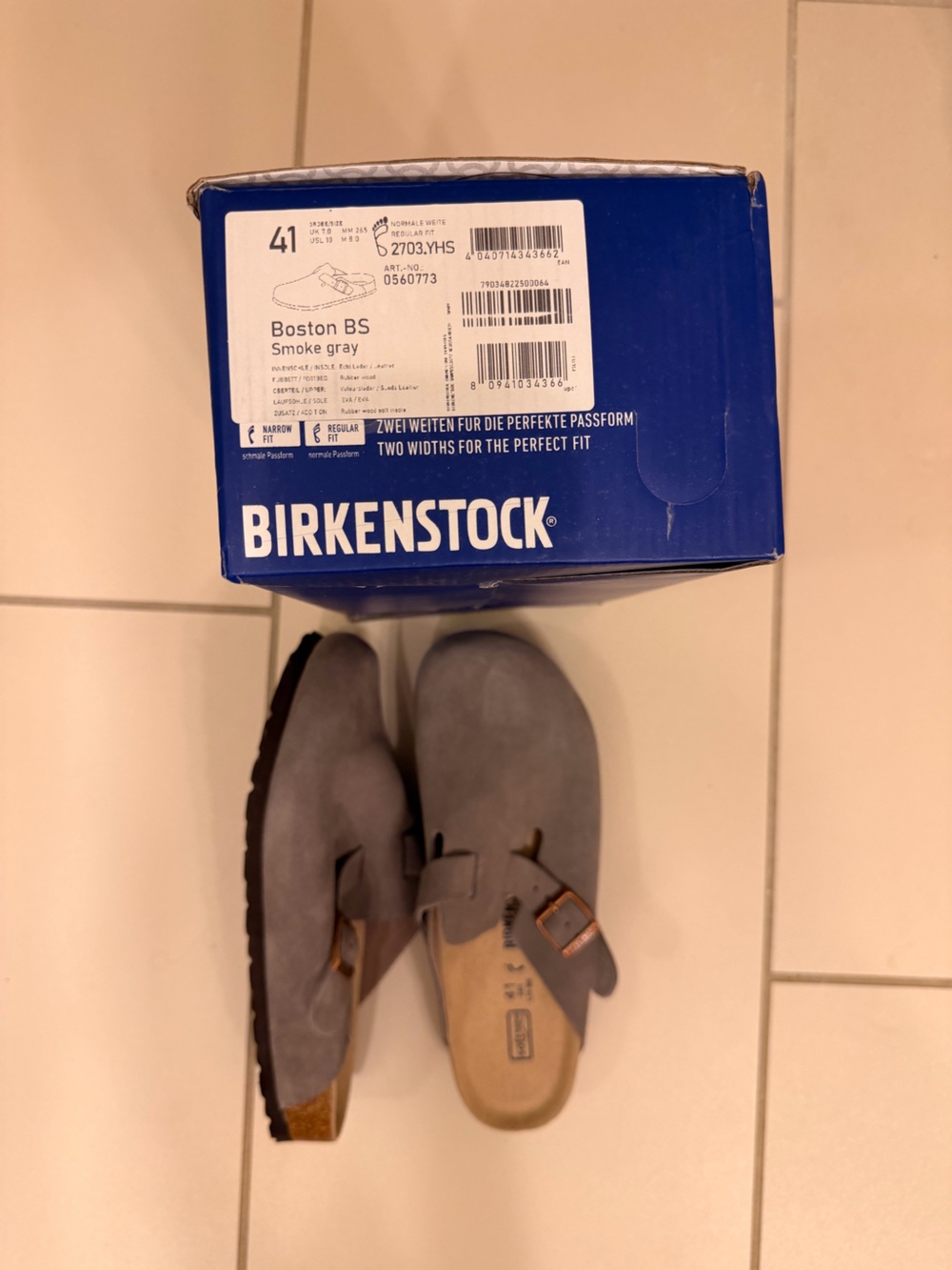 Birkenstock Grey Suede Boston Slip-On Clogs with Buckle - Picture 4 of 4